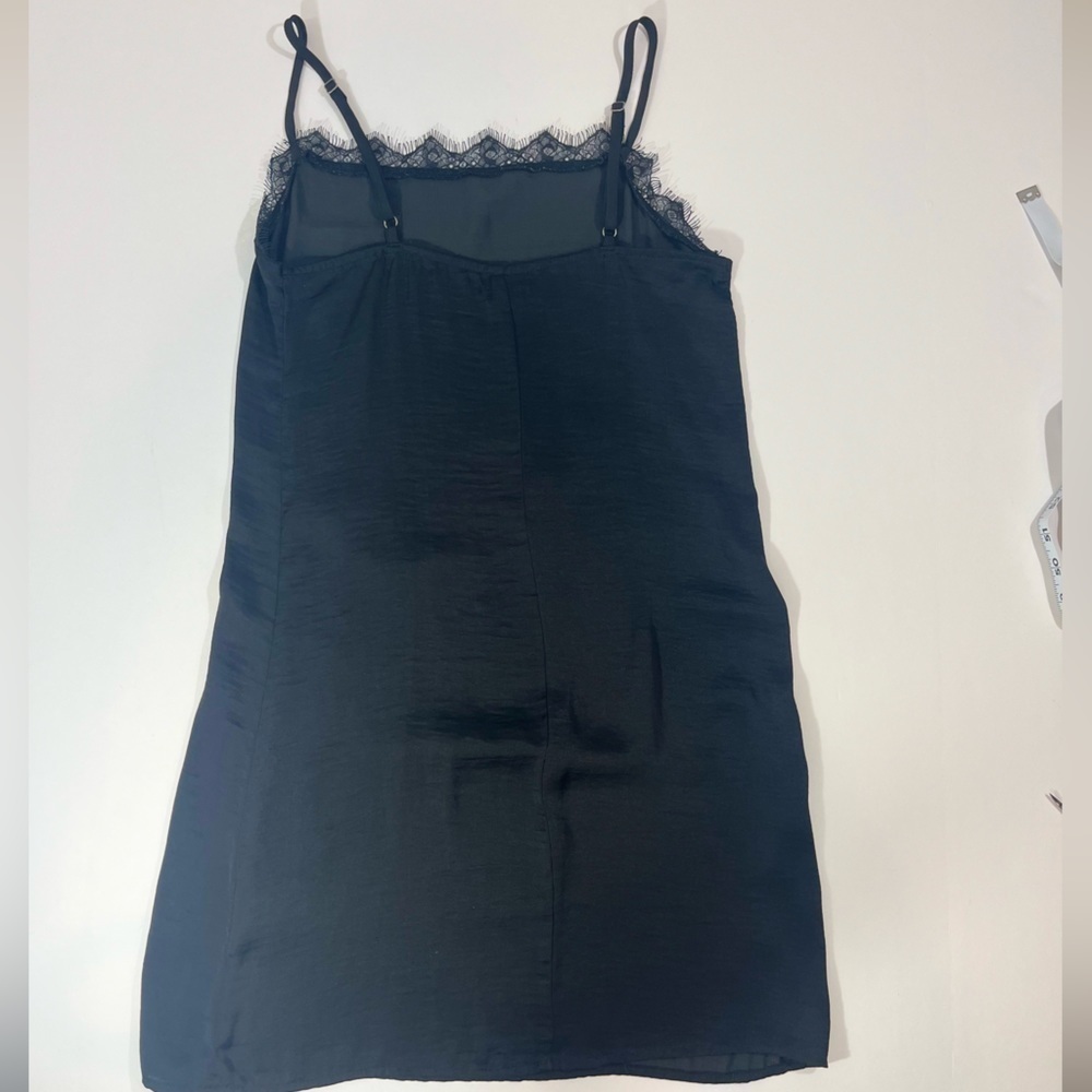 HOLLISTER Y2K Black Slip Baby doll Dress Lace Trim Size XS Sheer Silky Feel - Picture 5 of 6